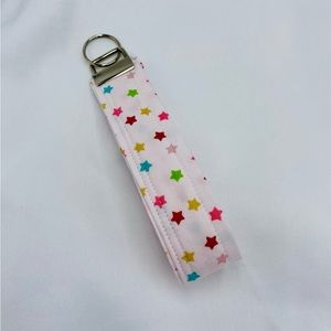 Key Fob Wristlet Keychain In White Multicolor Star Print